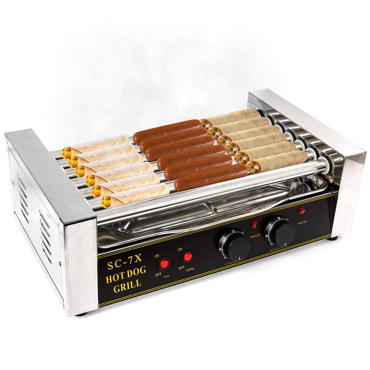 Hot Dog Grill Roller Commercial 18 Hotdog Maker Warmer Cooker Machine 7-Rollers