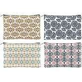 Hobbspring 4Pcs Boho Makeup Bags 5.91x9.06 inch Floral Canvas Cosmetic Bags with Zipper Canvas Travel Toiletry Pouches for Women Party Shopping Home Accessories(Orange Blue Green Gold)
