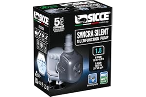 SICCE Syncra Silent 1.5 Multifunction 357 GPH Submersible Water Pump | Italian Made 23W Ultra Quiet Durable Aquarium Fish Tank, Fountain, Pond, Hydroponics, Terrarium Black | Freshwater & Saltwater