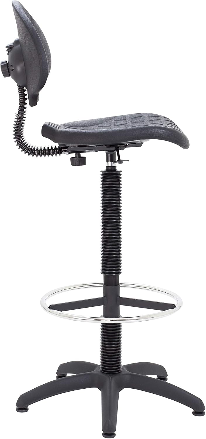 Office Hippo Laboratory Factory Chair with High Rise Static Draughtsman Extension Kit, Polyurethane, Black - Image 4