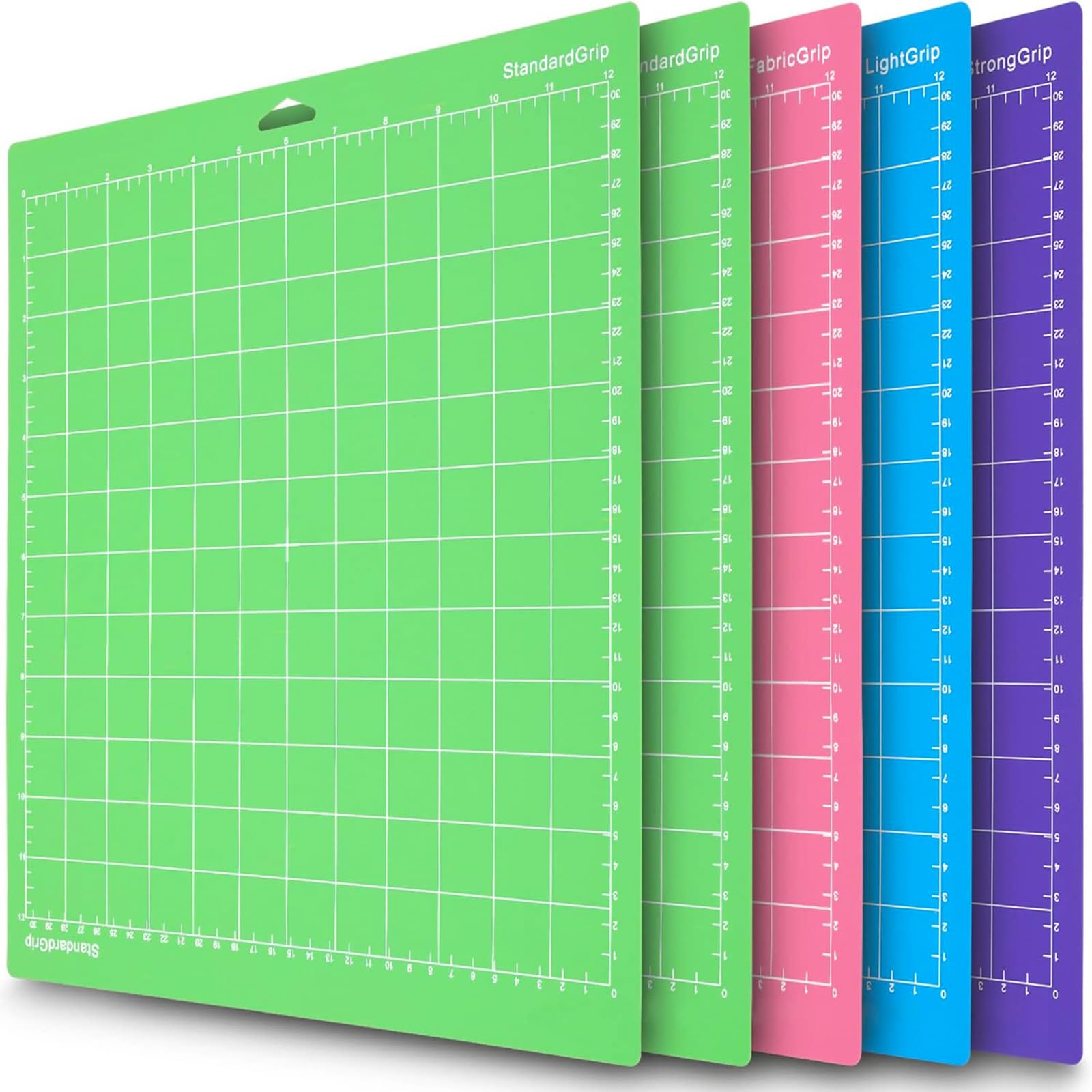 5 Pack 12x12 Mats for Cricut Maker/Explore Air 2/ Explore 3 Variety Sticky Standard Grip/Strong Grip/Light Grip Mat for Cricut Maker 3 Cricket Cutting Mats Green Blue Purple
