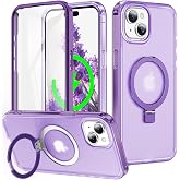 Turquiase for iPhone 15 Stand Case with Screen Protector-Purple | with Magnetic Invisible Ring [Compatible with MagSafe] Translucent Full Body Shockproof Phone Cover