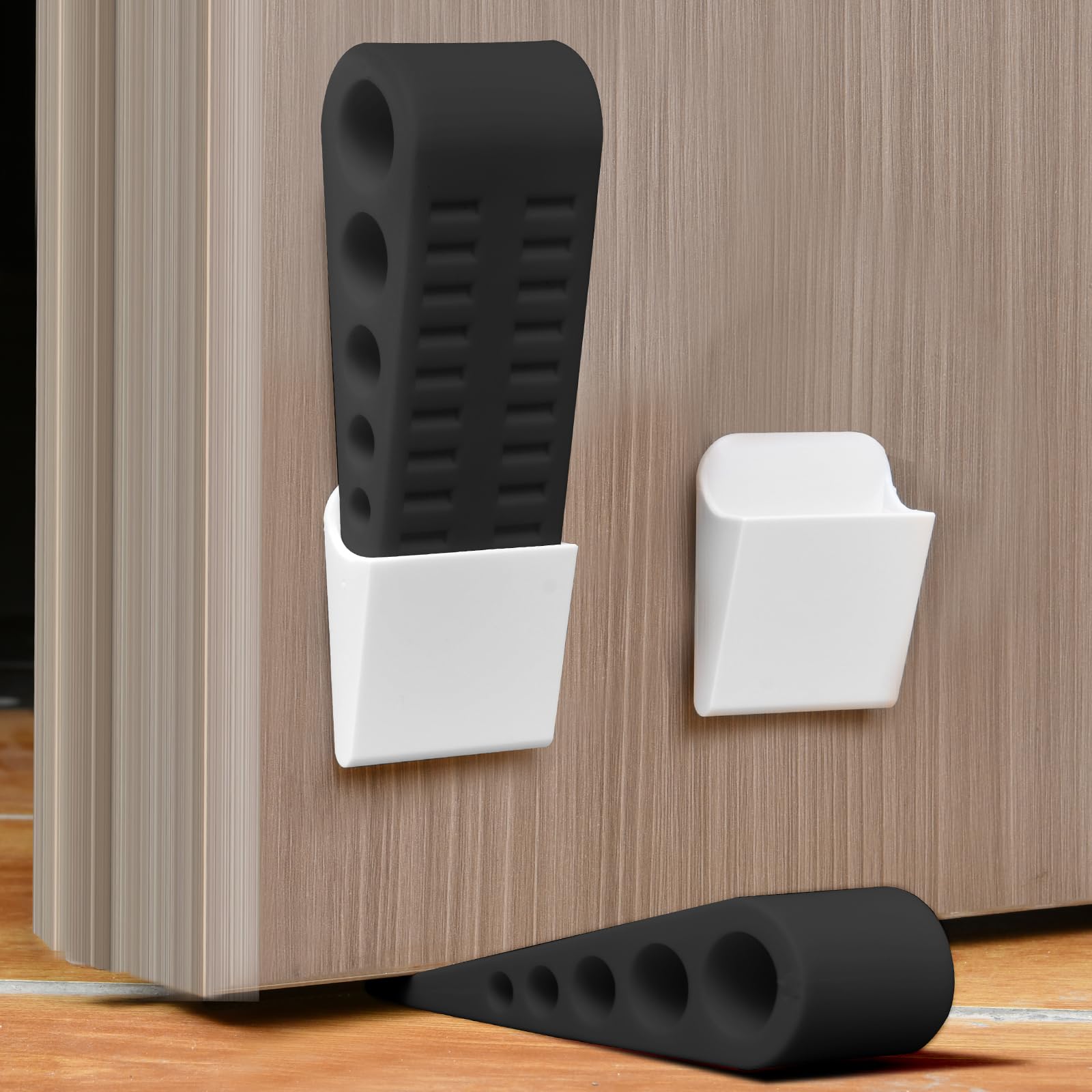 HOTUT Pack of 2 Door Stop, Door Stoppers for Floor, Anti-Skid Durable Rubber Door Stops Indoors, Heavy Duty Door Stop Wedge, Rubber Doorstop Wedge Ideal for All Types of Surfaces, Black Door Wedges