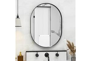 Suidia 22" x 30" Bathroom Mirror, Bathroom Vanity Mirror Metal Framed, Wall-Mounted Mirrors for Bedroom, Living Room, Entryway, Hallway, Black, Oval Style