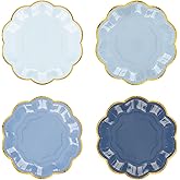 AimFun 24 Pcs Dusty Blue Party Plates Gradient Blue Dessert Paper Plate 7 Inch Gold Foil Scalloped Edge Disposable Cake Plates for Father’s Day Birthday Bridal Baby Shower Wedding Party Supplies