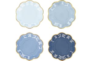 AimFun Dusty Blue Party Plates Gradient Blue Dessert Paper Plate 7inch Gold Foil Scalloped Edge Disposable Cake Plates for Father’s Day Birthday Bridal Baby Shower Wedding Party Supplies