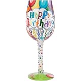 Enesco Designs by Lolita Happy Birthday Streamers Artisan Hand-Painted Wine Glass, 1 Count (Pack of 1), Multicolor