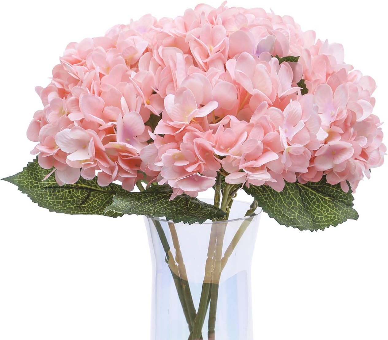 Artificial Hydrangea Silk Pink Flowers Bouquet 3Pcs Faux Hydrangea with Stems for Home Wedding Table Centerpiece Decoration (Pink)