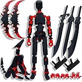 Teoboeys 5.2 inches T13 3D Action Figure with Dog Set Titan Nova 13 Robo 13 Action Figures with Weapons T 13 3D Printed Multi-Jointed Movable Toy (Black/Red Assembly Completed)