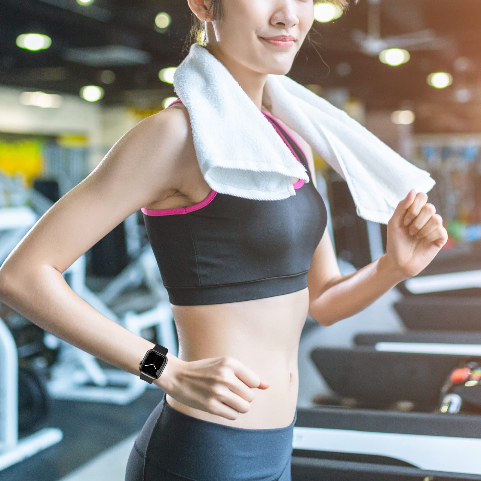 Tighesen Apple Watch Silicone Replacement Sports Band for iWatch Ultra 2/Ultra/SE/9/8/7/6/5/4/3/2/1, Soft, Breathable, Shockproof, Unisex, 1.5 / 1.6 / 1.6 in (38 / 40 / 41 mm), Size S / M, Black