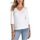 Liverpool Womens Elbow Sleeve Notch Knit Tee