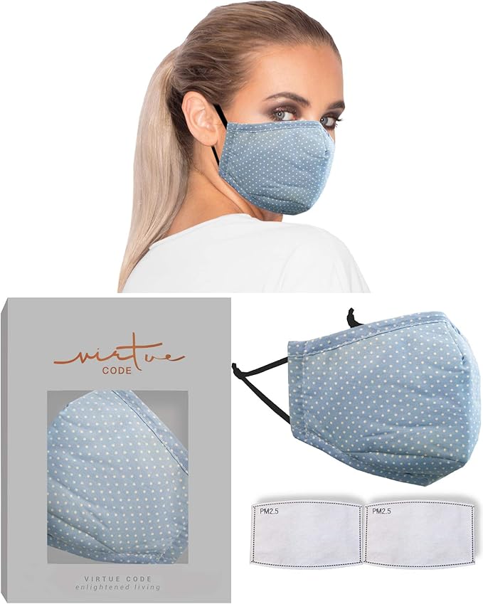 The Blue Polka Dot Solution Mask by VIRTUE CODE Fabric Face Masks 1