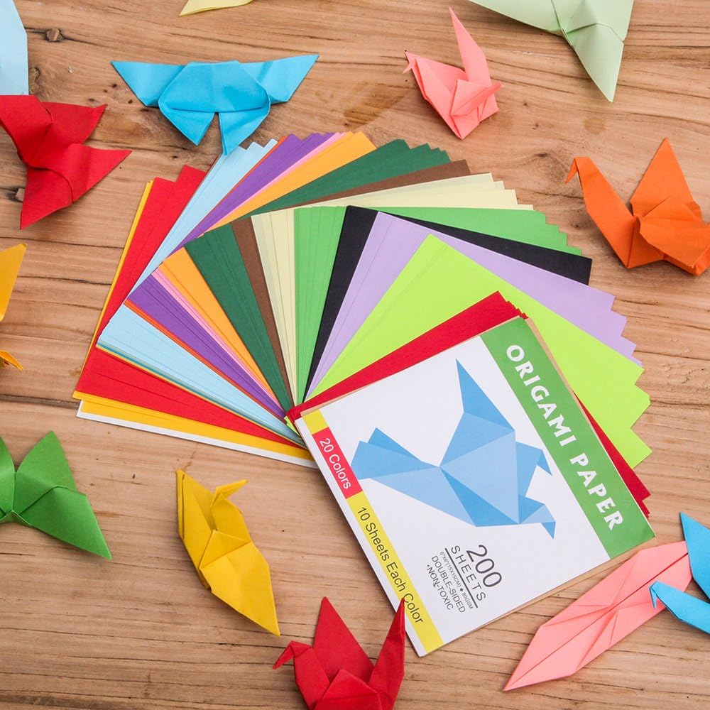 Origami Paper Double Sided Color - 200 Sheets - 20 Colors - 6 Inch Square Easy Fold Paper for Beginner
