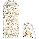 Wake In Cloud - Kids Sleeping Bag for Girls Toddlers, Camping in Warm Cold Weather, Backpacking Lightweight Compact Outdoor Liner for 3 Seasons, Deer Floral Garden