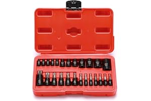 Mayouko 25PCS 1/4",3/8",1/2" Drive Torx Bit and External Socket Set,12 Female E-Torx Sockets and 13 Star Socket Bits