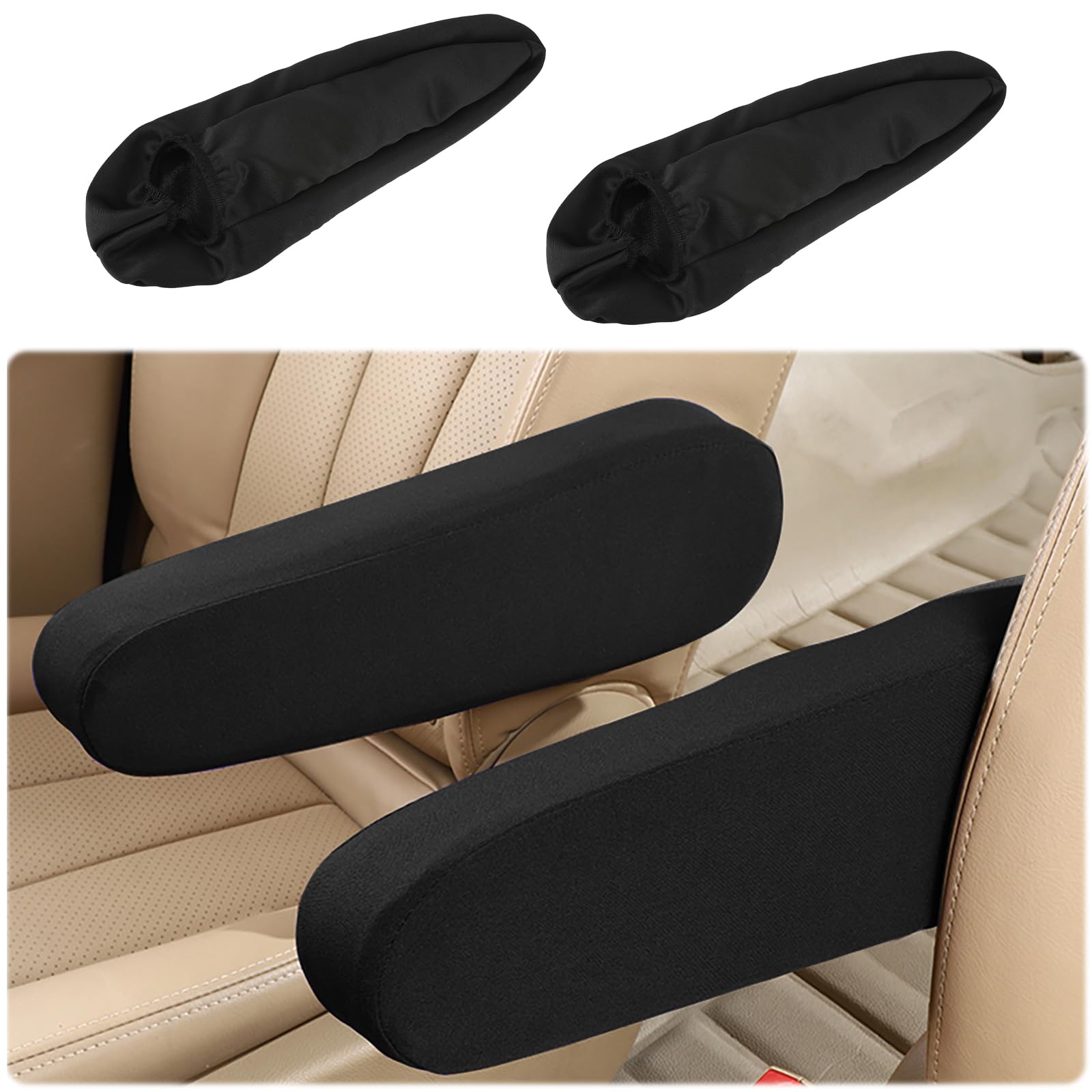 Photo 1 of 2 PCS Car Armrest Cover Elastic Fabric Car Front Seat Arm Rest Cushion, Universal Replacement Center Console Lid Armrest Cover Skin Protectors Car Interior Accessories for Car SUV Truck and Van(Black)