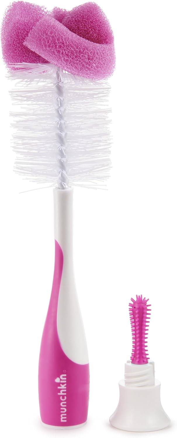 Munchkin Sponge 2-in-1 Bottle Brush (Bonus Teat Brush Stored in Handle), Assorted, Pack of 1, Blue, 2 Count (Pack of 1) - Image 4