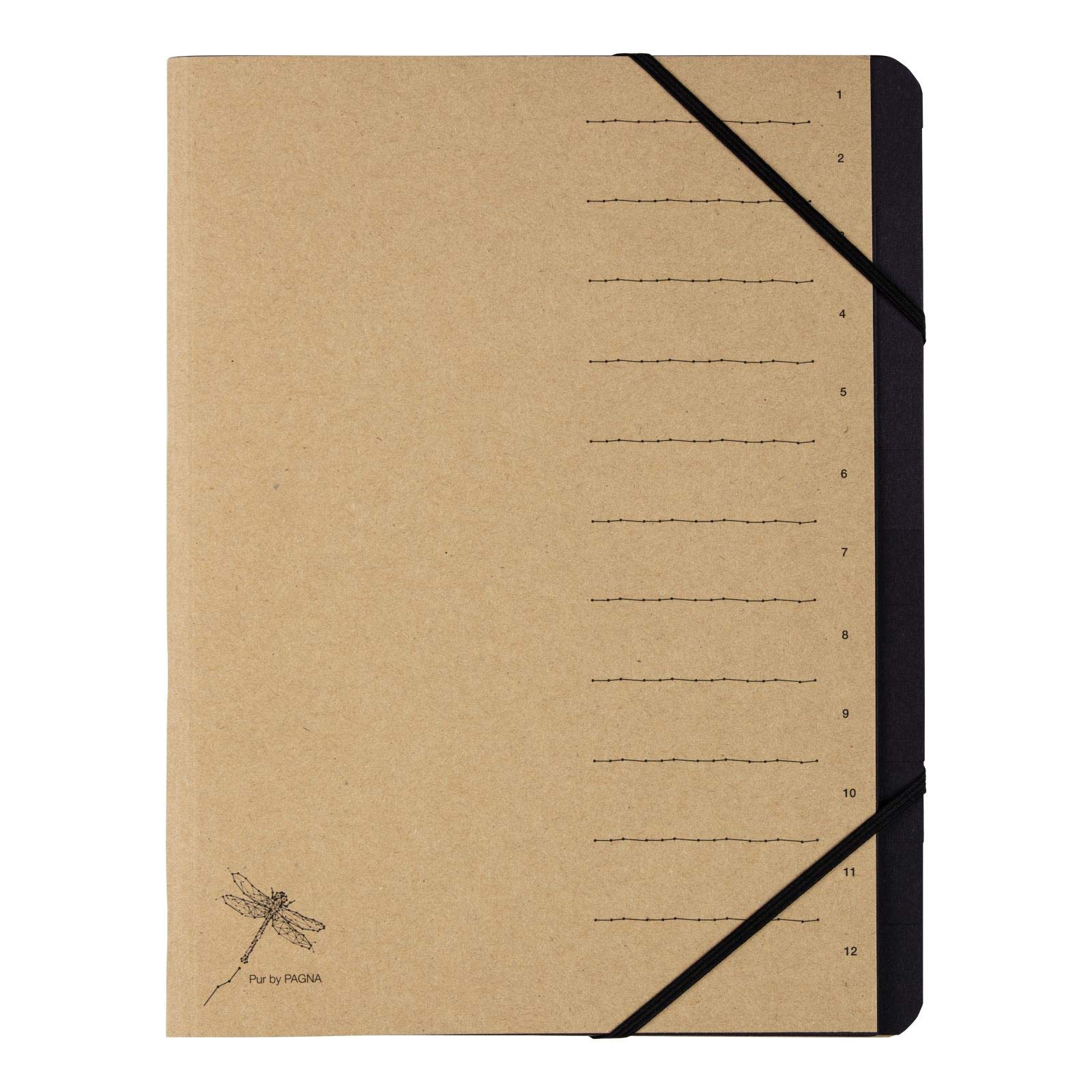 Pagna Pure Organiser Folder with 12 Compartments Black Elasticated Corners Recycled Cardboard with Subtle Print