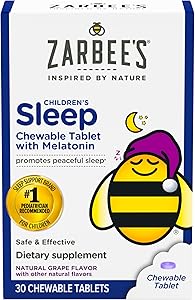 Zarbee's Kids Melatonin Sleep Chewable Tablets, 1mg Melatonin, 30 ct | For Kids Ages 3+ Years, Drug-Free & Effective Sleep Su