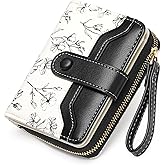 GAEKEAO Womens Wallet Slim Thin RFID Blocking Floral Leather Card Holder Bifold Long Ladies Wallet with Zipper Pocket