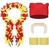 Riceshoot 5 Pieces Halloween Costume Kit Includes Yellow and Red Feather Boa Fake Mustaches Red Bandana Tennis Wrist Sweatbands for Adult Halloween Cosplay Party Decoration