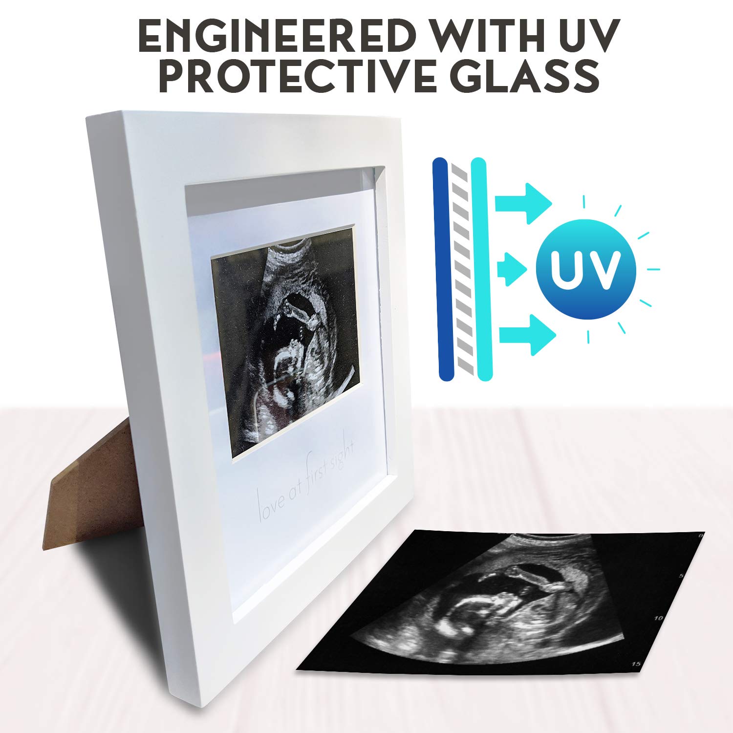 Green Pollywog Sonogram Photo Display | White Ultrasound Frame | Pregnancy Gift for First-Time Moms, Parents & Grandparents | Nursery Decor