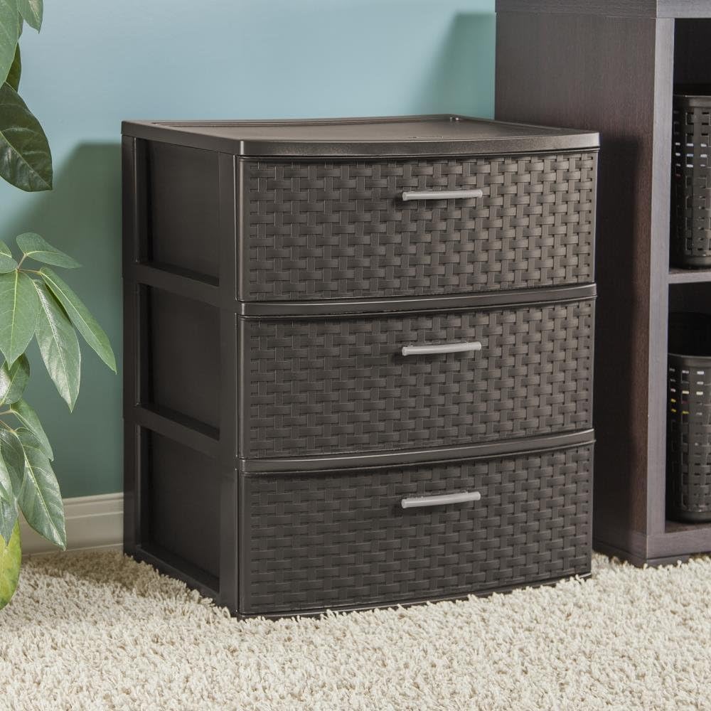 3-Drawer Wide Weave Tower, Espresso: Home & Kitchen