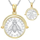 Cargari Bee Coin Necklaces for Women 925 Sterling Silver Italian Bee Coin Necklace Gold Birthday Gifts Italian Jewelry for Women