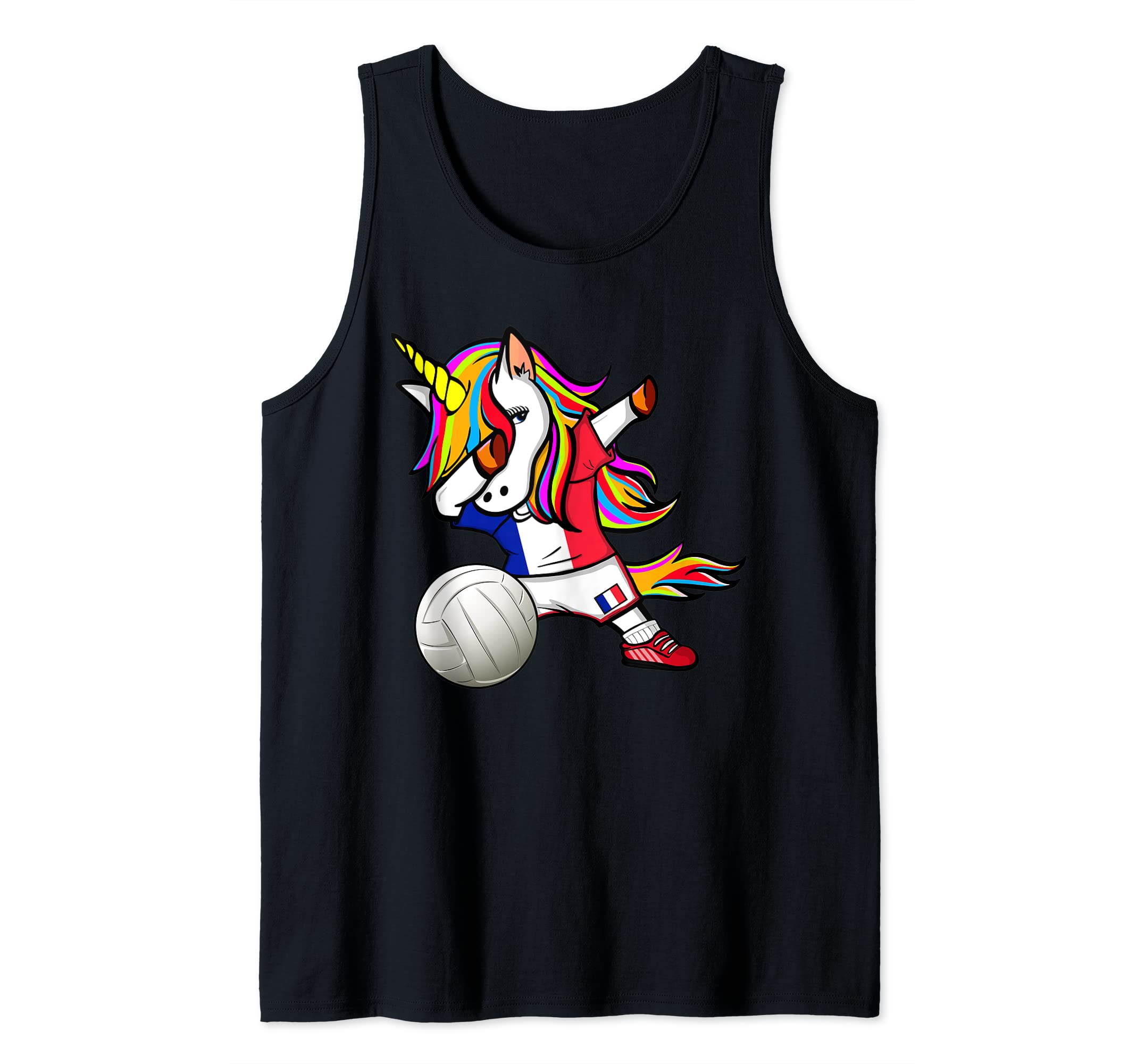 Dabbing Unicorn France Volleyball Fans Jersey - French Flag Tank Top