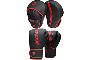 RDX Boxing Pads and Gloves Set, Maya Hide Leather Kara Hook and Jab Curved Focus Mitts with Punching Gloves for MMA, Muay Thai, Kickboxing Coaching, Martial Arts