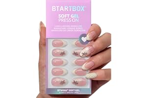 BTArtbox French Tip Press On Nails - Gingerbread Joy, 3D Short Almond Christmas Press On Nails with Glue and Adhesive Tabs for Women in 16 Sizes - 32 Soft Gel Glue On Nails Kit