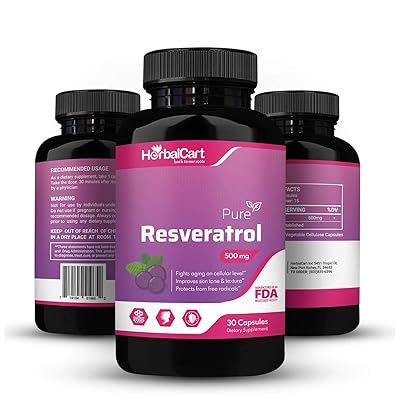HerbalCart - Resveratrol 500mg | Anti Aging, Suplemento Antioxidante | 99% Pure Resveratrol - 30 C&aacute;psulas Fabricadas en EE