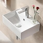 HOROW Wall Mount Bathroom Sink, 17.7"x 12.2" Modern Floating Wash Hand Basin with Overflow, Wall Hung Sink for Small and Haif