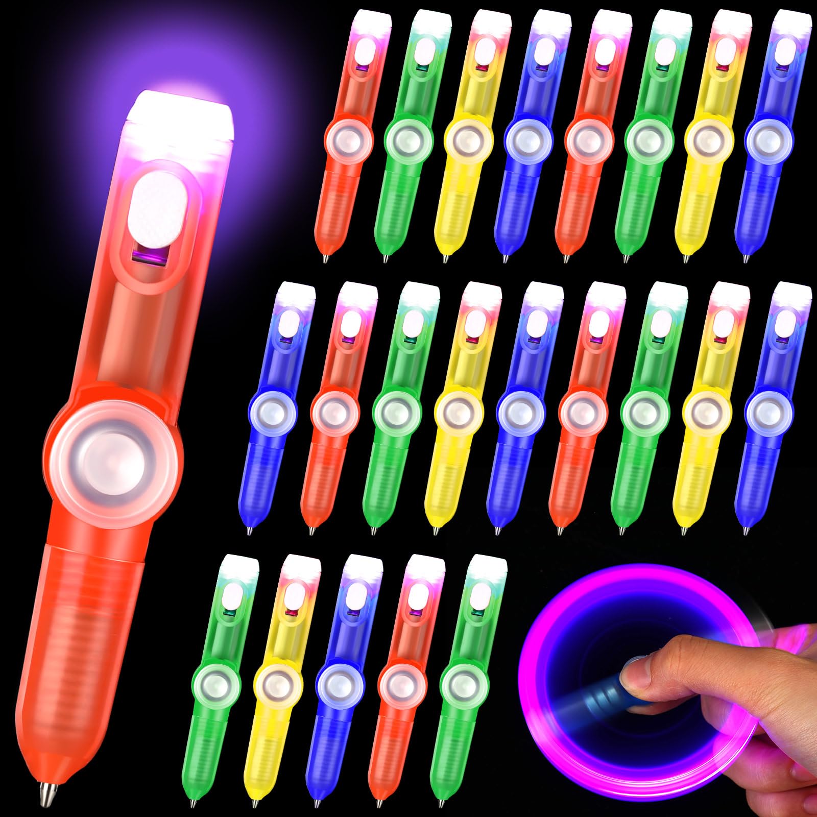 Photo 1 of Kigeli 24 Pcs Fidget Spinning Pens Funny Rolling Finger Rotating Ballpoint Pens with LED Light for Adults Stress Reducer Anti Anxiety Back to School Supplies Party Favors Gift Bag Fillers