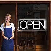 Open Signs for Business, LED Neon Open Sign 16 Inch 12V/2A Ultra Bright Lighted Open Sign Electric Light Up Open Sign for Business Storefront Window Glass Door Retail Shop Store Bar Salon Restaurant White