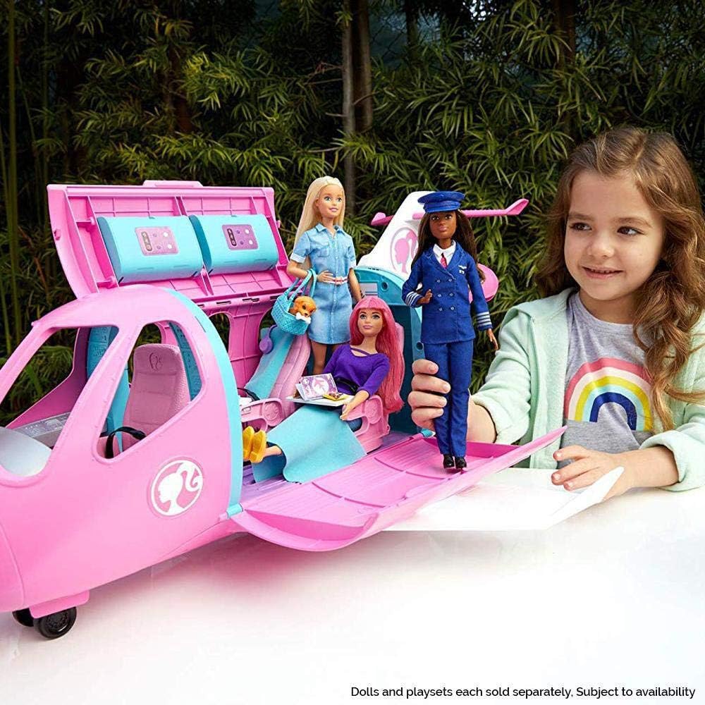 Barbie Dreamplane Transforming Playset with Reclining Seats and Working Overhead Compartments, Plus 15+ Pieces Including a Puppy and a Snack Cart, for Kids 3 Years Old and Up: Toys & Games