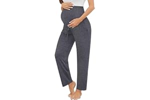 SWOMOG Women's Maternity Pajama Pants Over The Belly Pregnancy Pants Stretchy Lounge Wide Leg Trousers with Pockets