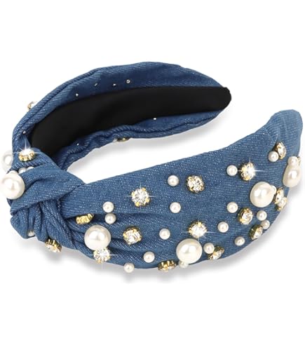 Amazon.com : Denim Fabric Wide Knot Dot Headband Bowknot  display picture 1