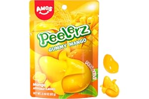 Amos 4D Gummy Peelable Mango Candy, Peelerz Gummy Mango, Fruit Snacks Gluten Free, Resealable 2.19oz Bag (Pack of 8)