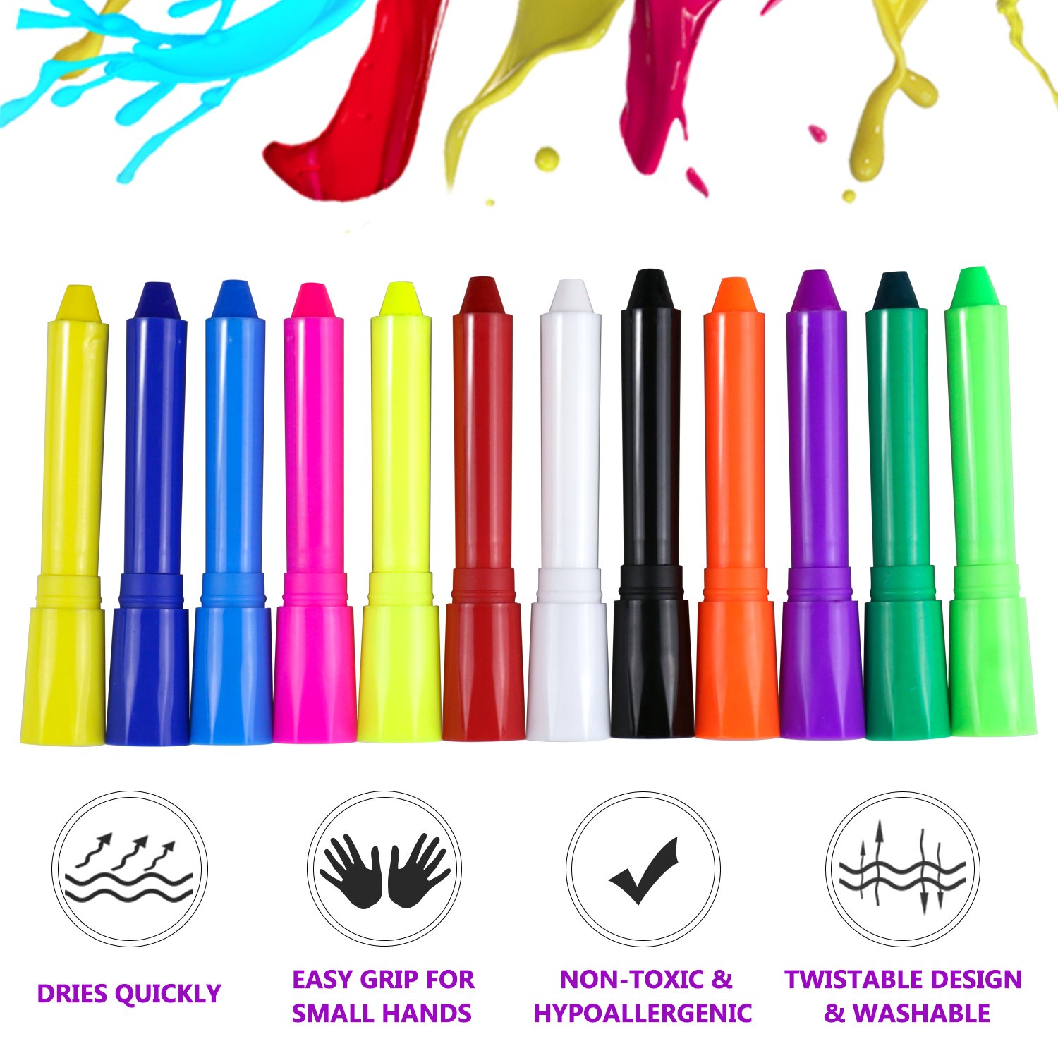 Fixget Face Paint Crayons, 12 Color Face Painting Kits Face Paint