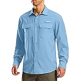Pudolla Men's Sun Protection Fishing Shirt Lightweight Long Sleeve UPF 50+ Hiking Shirt for Men Outdoor Travel with Pockets