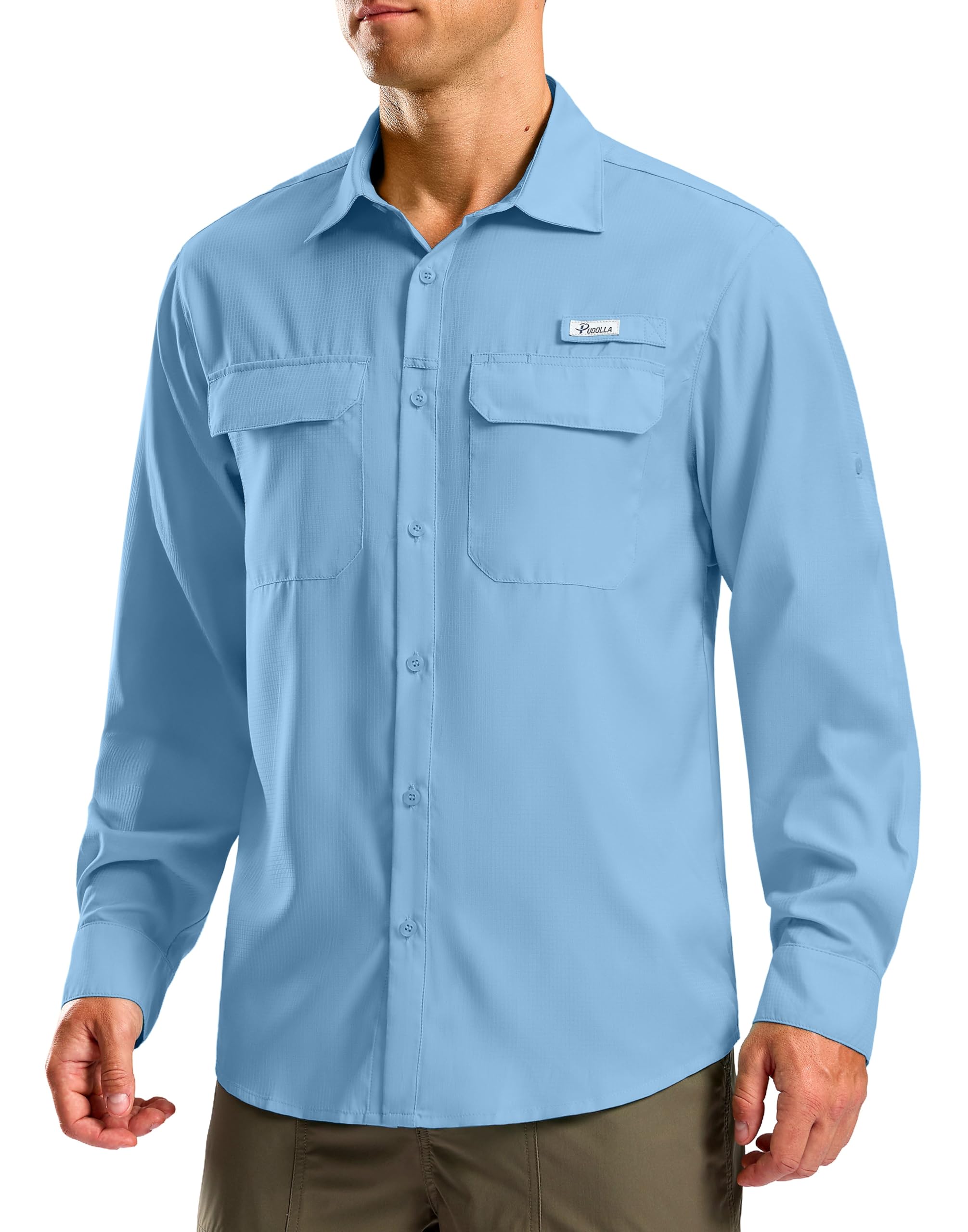 Photo 1 of Pudolla Men's Sun Protection Fishing Shirt Lightweight Long Sleeve UPF 50+ Hiking Shirt for Men Outdoor Travel with Pockets(Sail 3X-Large) 
