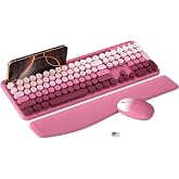Wireless Keyboard and Mouse Combo with Phone Holder (Rose-Red Colorful) | MPTOG Colorful Typewriter Keys with Wrist Rest, , 2.4GHz Wireless, Full-Sized Optical Mouse for PC and Laptop