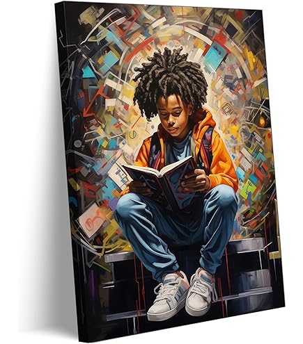 Amazon.com: Black Boy Reading Wall Art African American Artwork