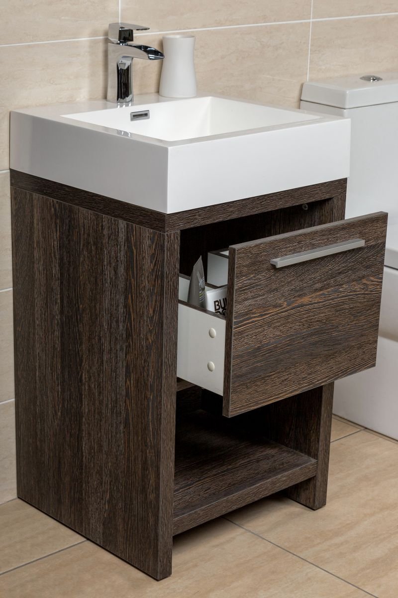 The Bath People Houghton Dark Wood Bathroom Standing Vanity Sink Unit Composite Resin Basin 50cm Bathroom Home Kitchen Cateorg