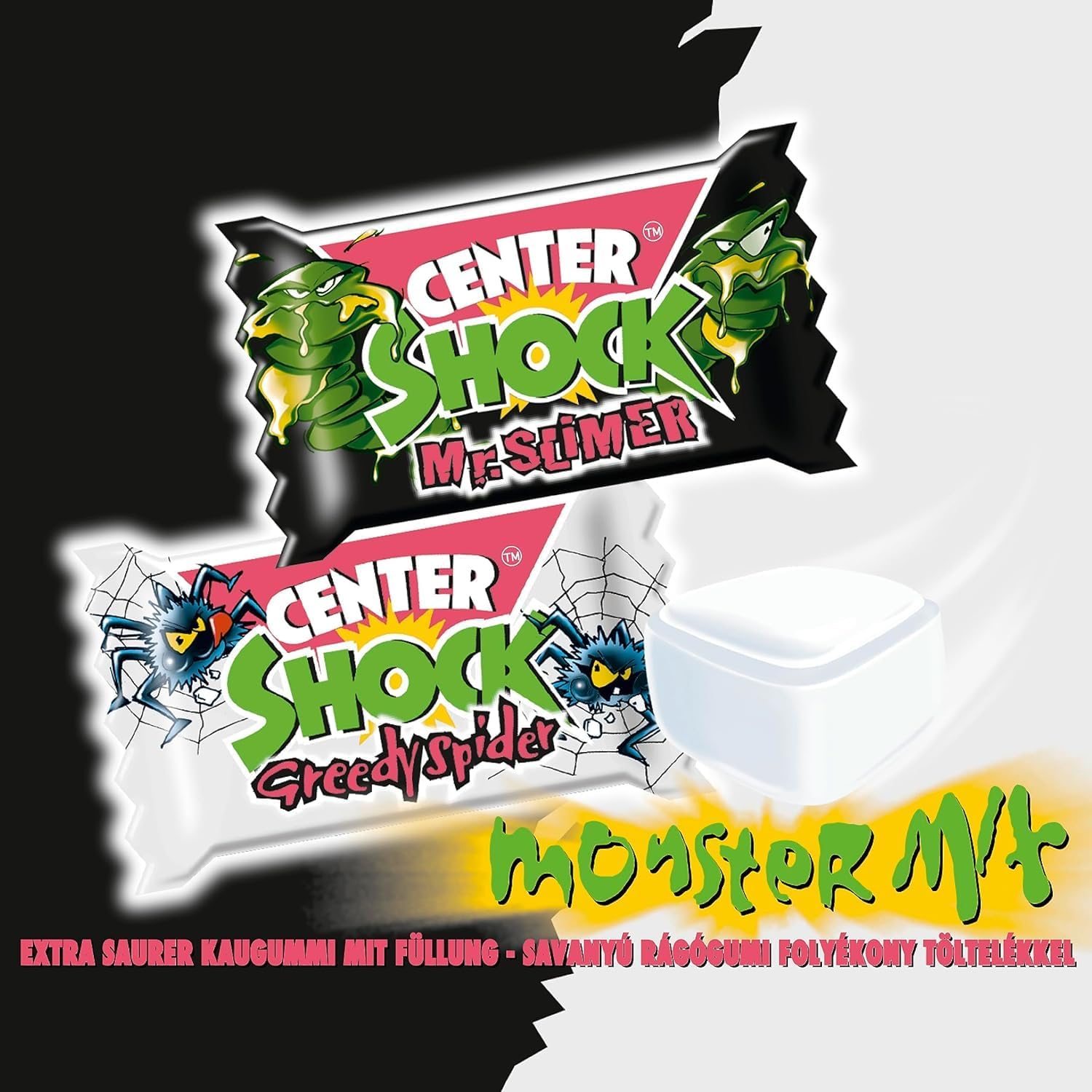 Center Shock Monster Mix, Box mit 100 Kaugummis, extra-sauer mit Cola- & Blutorangen-Geschmack, geeignet für Geburtstag, Pinata und Weihnachten, 400g 2