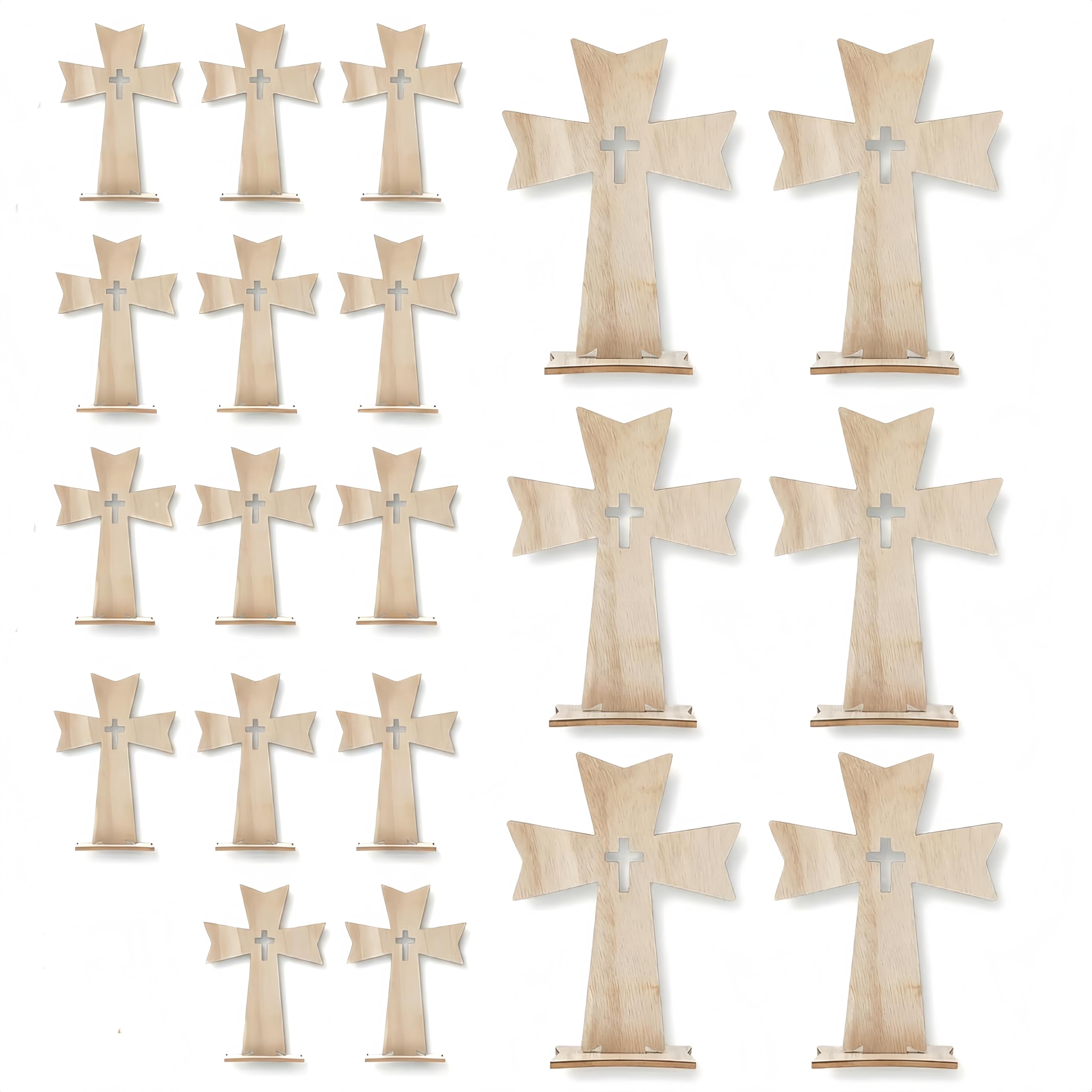 Photo 1 of 20Pcs Wooden Crosses for Crafts Standing Crosses Base Christians Crosses Tabletop Centerpieces for Outdoor Church Home Room Decor Table Religious Crosses