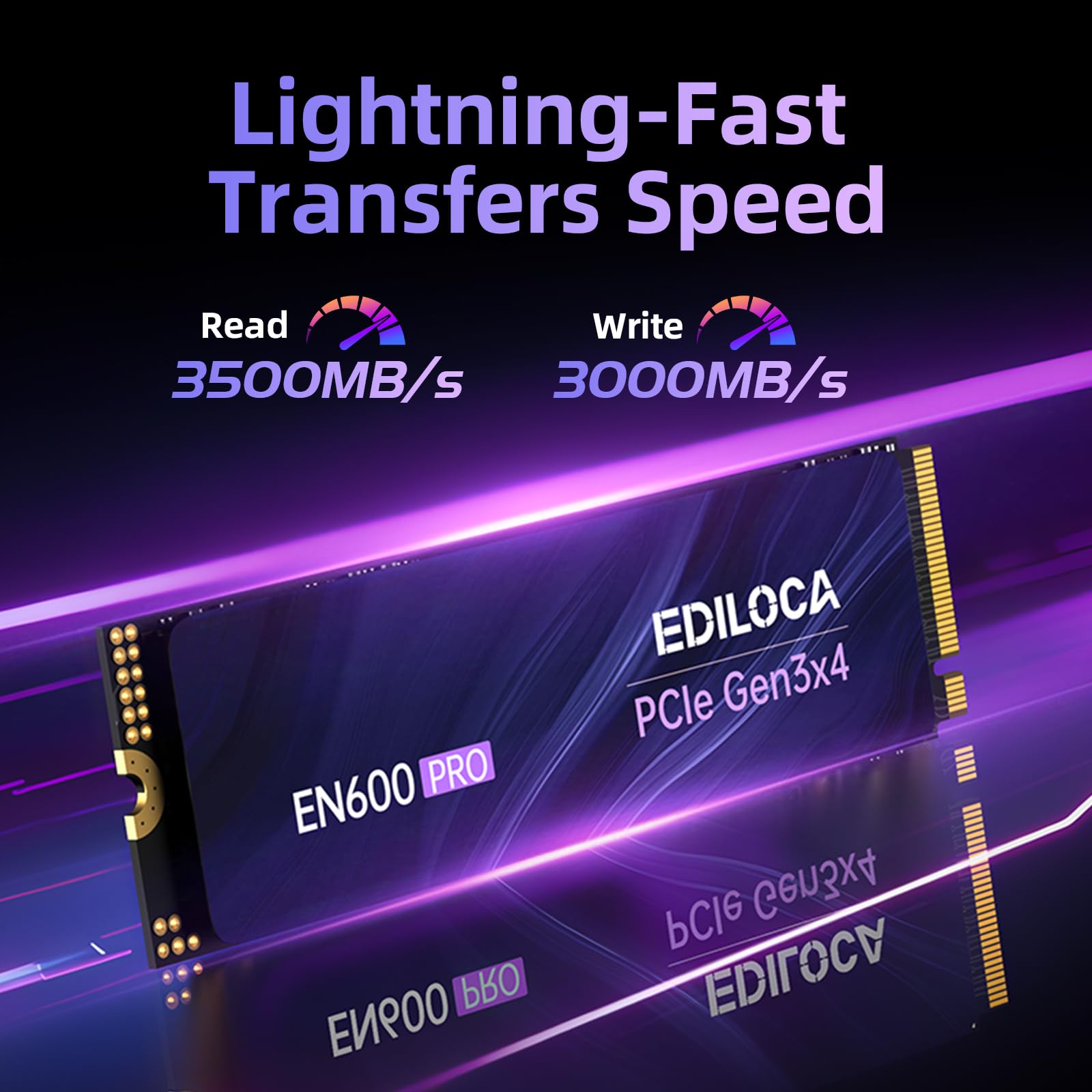 Ediloca EN600 PRO SSD 2TB PCIe 3.0 Gen 3x4, NVMe M.2 2280, Up to 3500MB/s, Internal Solid State Drive, SLC Cache 3D NAND TLC, Graphene Cooling Sticker, Storage for PC, Desktop and Laptops