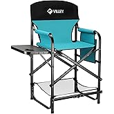 VILLEY Tall Directors Chair, Folding Camping Chair with Footrest | Heavy Duty 900D Oxford Fabric, 350 lbs Capacity, Portable Folding Seat with Side Table for Outdoor Events, Camping &amp; Fishing