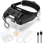 KIMDDO Magnifying Glasses with Light, 1X to 14X Magnifying Glasses Headset Hands Free, Rechargeable Headband Magnifier with 6